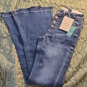 KanCan Womens 23 Blue Midrise Button-Fly Flare Jeans